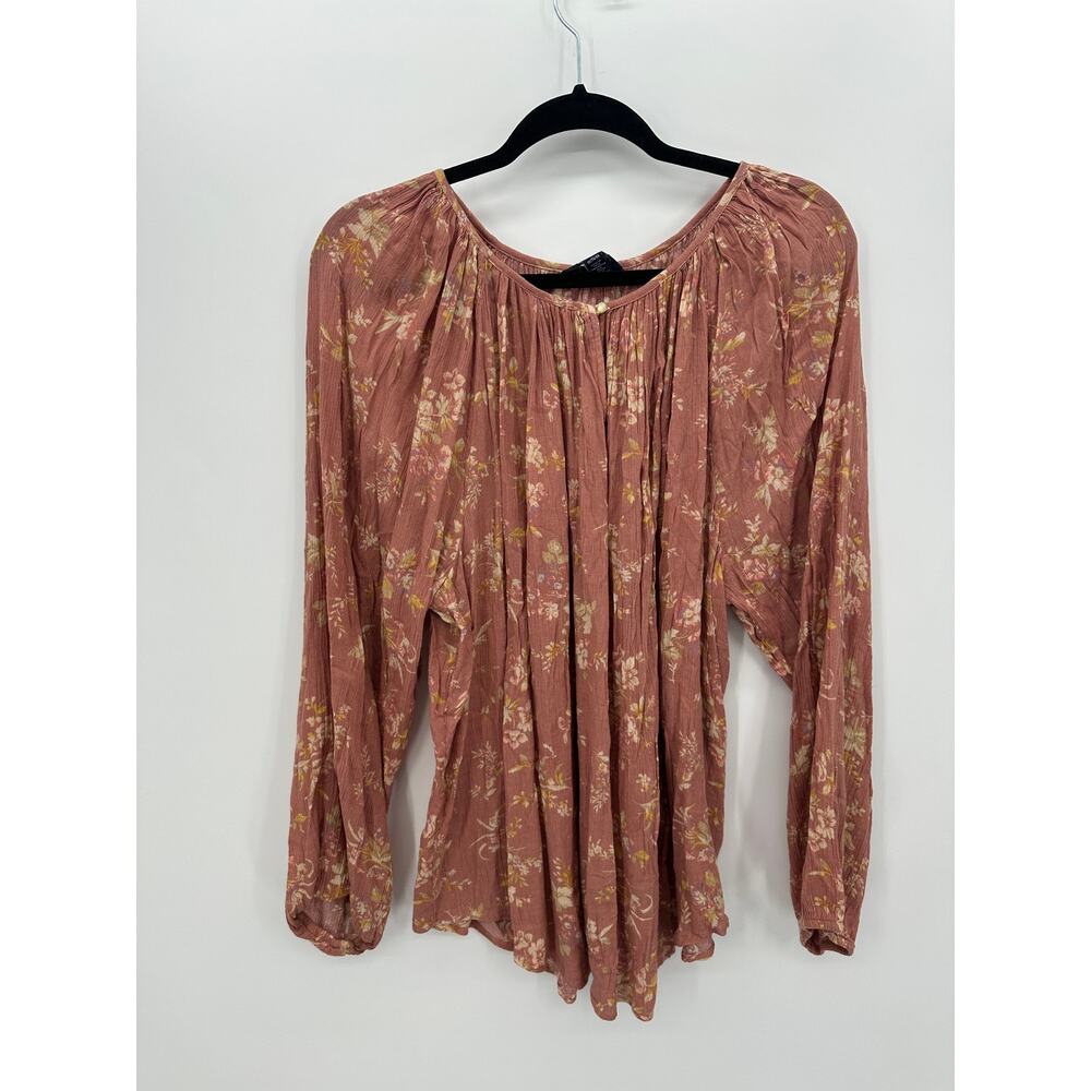 Chaps Womens Pink Floral Peasant Top Size 1X Stretch Tunic Boho Blouse